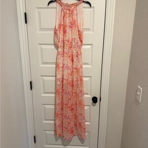 Peach Love California Cream Dress with Pink and Coral Floral Print